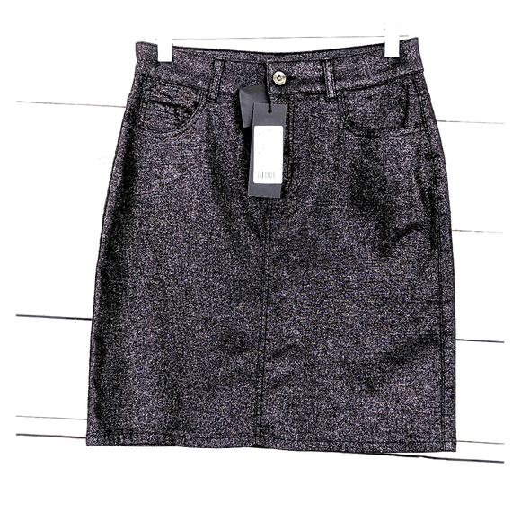 NWT ~ SOAKED IN LUXERY Silver Glitter  Skirt - Picture 1 of 8